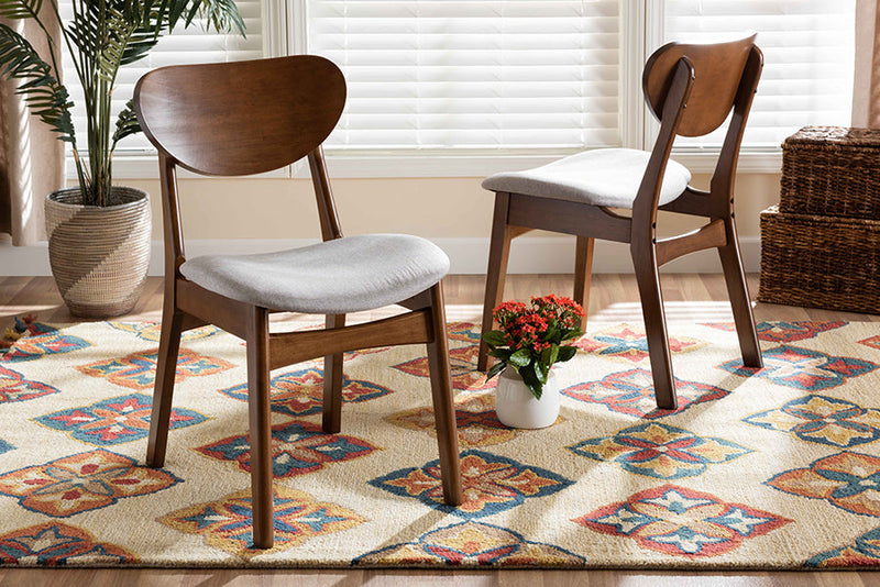 Floriane Gray Fabric Upholstered and Walnut Brown 2Pc Dining Chair Set Baxton