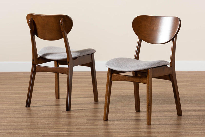 Floriane Gray Fabric Upholstered and Walnut Brown 2Pc Dining Chair Set Baxton