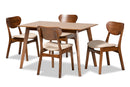 Floriane Sand Fabric Upholstered and Walnut Brown 5-Piece Dining Set Baxton