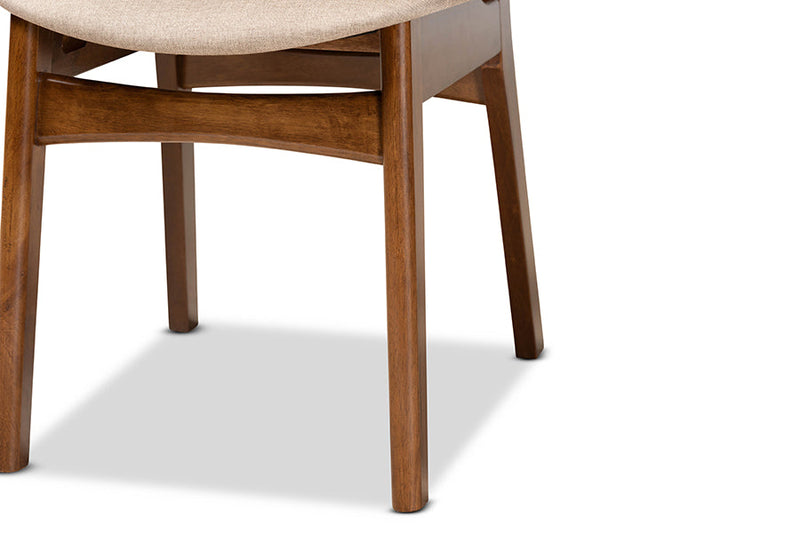 Floriane Sand Fabric Upholstered and Walnut Brown 5-Piece Dining Set Baxton