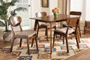 Floriane Sand Fabric Upholstered and Walnut Brown 5-Piece Dining Set Baxton