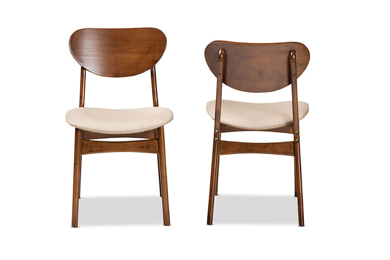 Floriane Sand Fabric Upholstered and Walnut Brown 2Pc Dining Chair Set Baxton