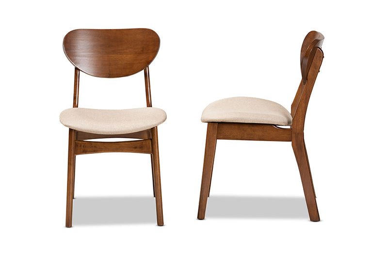 Floriane Sand Fabric Upholstered and Walnut Brown 2Pc Dining Chair Set Baxton