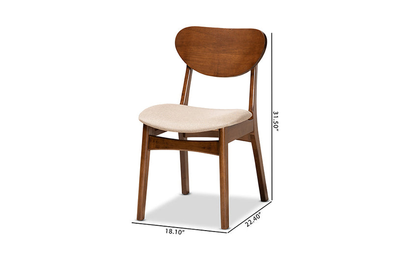 Floriane Sand Fabric Upholstered and Walnut Brown 2Pc Dining Chair Set Baxton