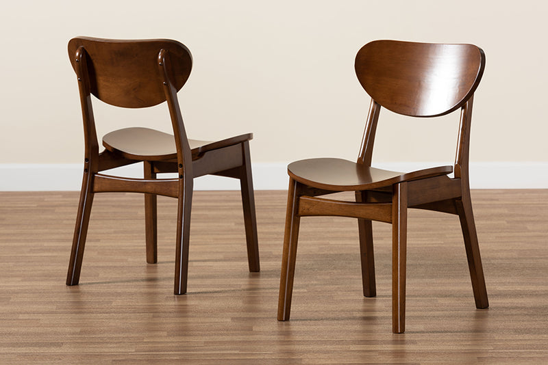 Floriane Mid-Century Modern Walnut Brown Finished Wood 2-Piece Dining Chair Set