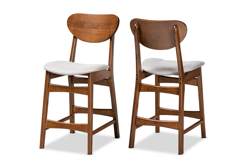 Floriane Gray Fabric Upholstered and Walnut Brown 2Pc Counter Stool Set Baxton