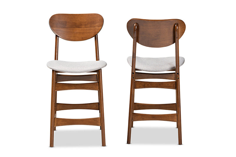 Floriane Gray Fabric Upholstered and Walnut Brown 2Pc Counter Stool Set Baxton