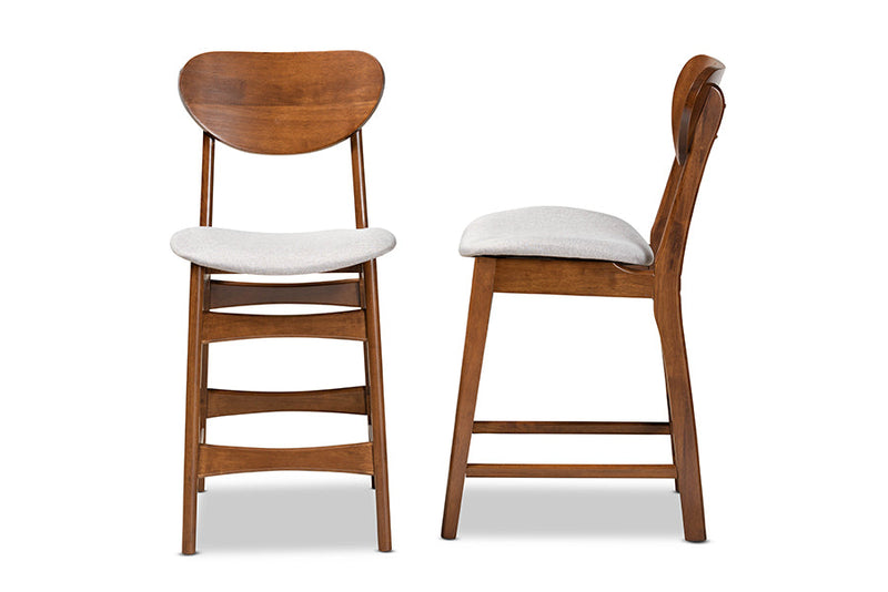 Floriane Gray Fabric Upholstered and Walnut Brown 2Pc Counter Stool Set Baxton