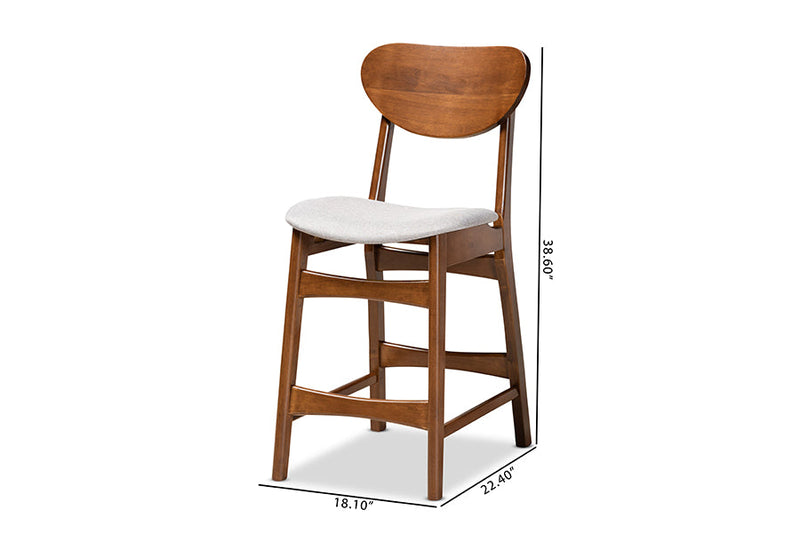 Floriane Gray Fabric Upholstered and Walnut Brown 2Pc Counter Stool Set Baxton