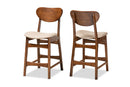 Floriane Sand Fabric Upholstered and Walnut Brown 2Pc Counter Stool Set Baxton
