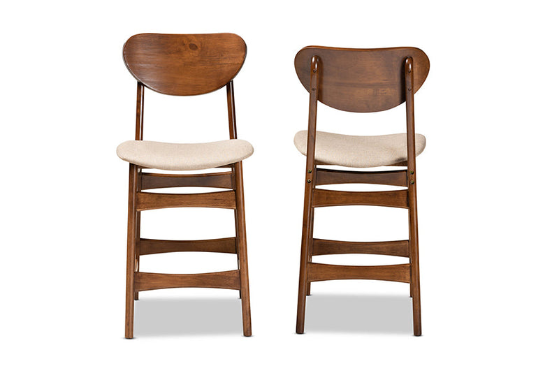 Floriane Sand Fabric Upholstered and Walnut Brown 2Pc Counter Stool Set Baxton