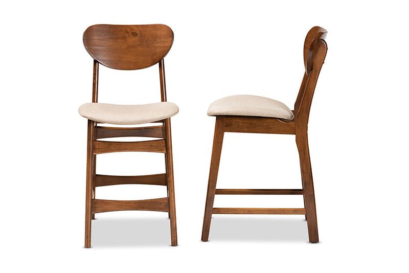 Floriane Sand Fabric Upholstered and Walnut Brown 2Pc Counter Stool Set Baxton