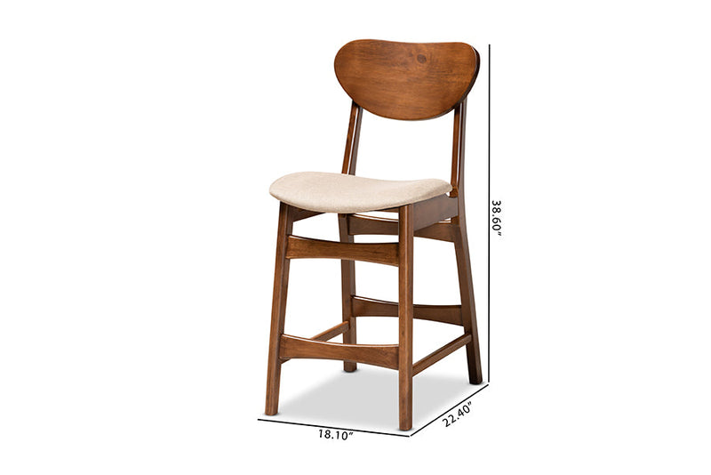 Floriane Sand Fabric Upholstered and Walnut Brown 2Pc Counter Stool Set Baxton