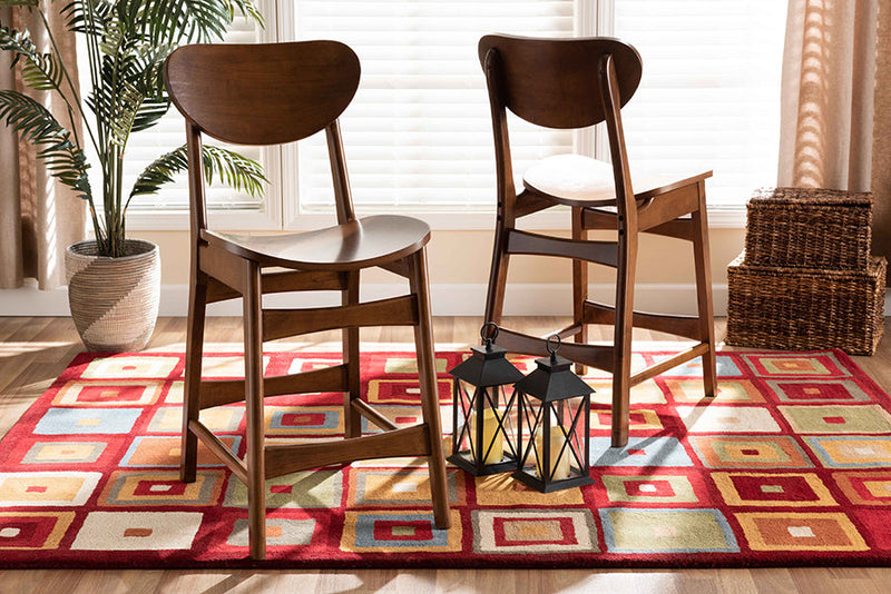 Floriane Walnut Brown 2Pc Counter Stool Set Baxton