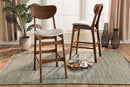 Floriane Gray Fabric Walnut Brown 2Pc Bar Stool Set Baxton
