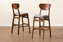 Floriane Gray Fabric Walnut Brown 2Pc Bar Stool Set Baxton