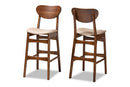 Floriane Sand Fabric Walnut Brown 2Pc Bar Stool Set Baxton