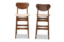 Floriane Sand Fabric Walnut Brown 2Pc Bar Stool Set Baxton