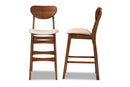 Floriane Sand Fabric Walnut Brown 2Pc Bar Stool Set Baxton