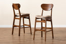Floriane Sand Fabric Walnut Brown 2Pc Bar Stool Set Baxton