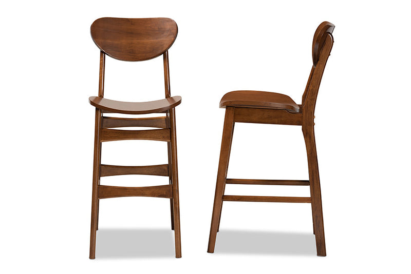 Floriane Walnut Brown 2Pc Bar Stool Set Baxton