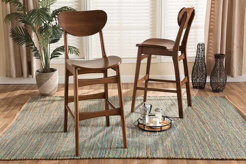 Floriane Walnut Brown 2Pc Bar Stool Set Baxton