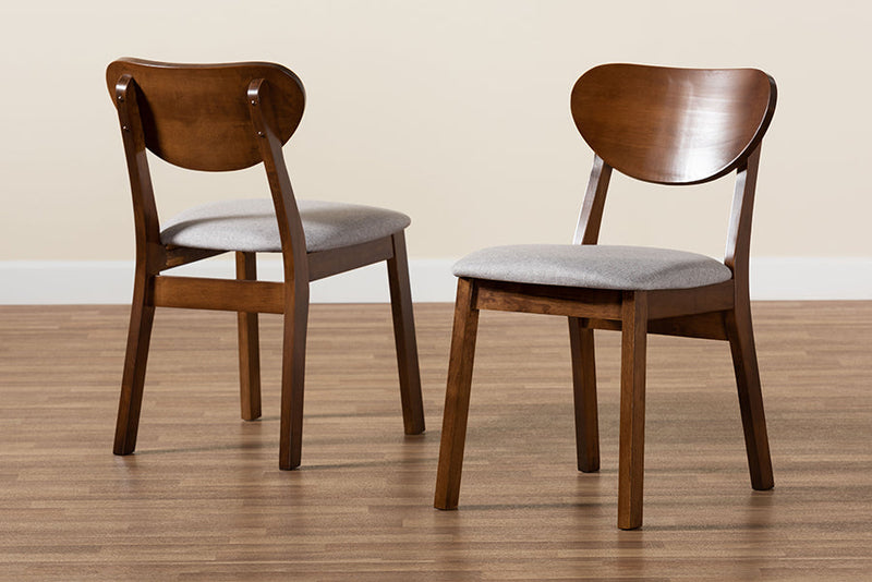 Salvatore Gray Fabric Upholstered and Walnut Brown 2Pc Dining Chair Set Baxton