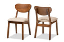 Salvatore Sand Fabric Upholstered and Walnut Brown 2Pc Dining Chair Set Baxton