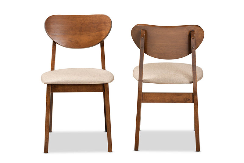 Salvatore Sand Fabric Upholstered and Walnut Brown 2Pc Dining Chair Set Baxton