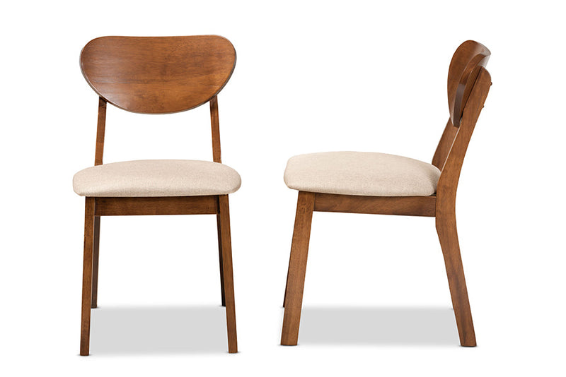 Salvatore Sand Fabric Upholstered and Walnut Brown 2Pc Dining Chair Set Baxton