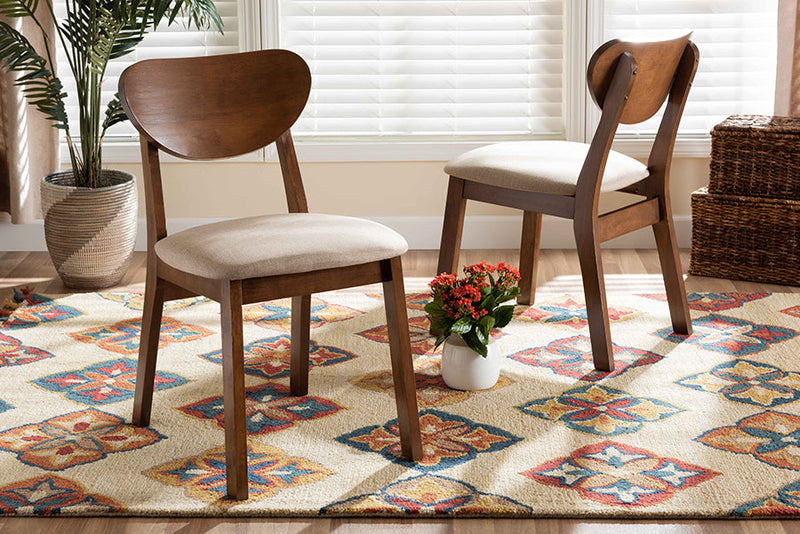 Salvatore Sand Fabric Upholstered and Walnut Brown 2Pc Dining Chair Set Baxton