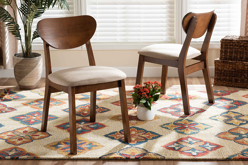 Salvatore Mid-Century Modern Sand Fabric Upholstered and Walnut Brown Finished Wood 2-Piece Dining Chair Set