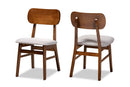 Darkovy Gray Fabric Upholstered and Walnut Brown 2Pc Dining Chair Set Baxton