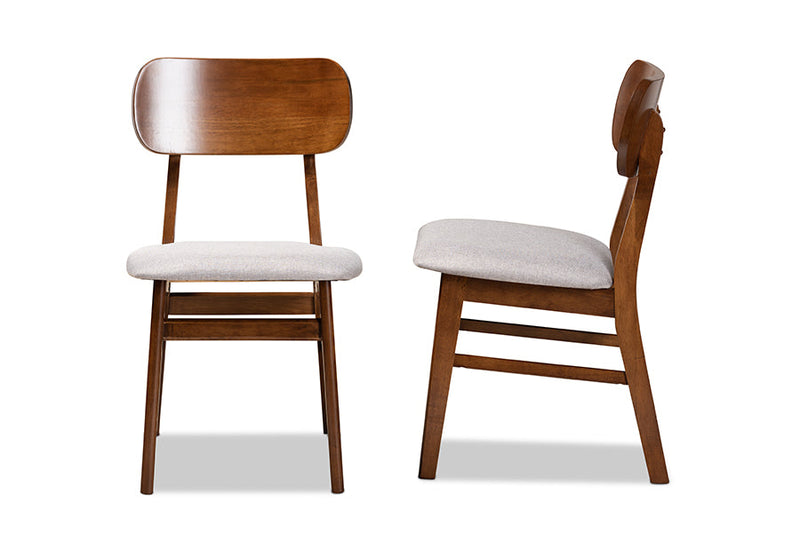 Darkovy Gray Fabric Upholstered and Walnut Brown 2Pc Dining Chair Set Baxton