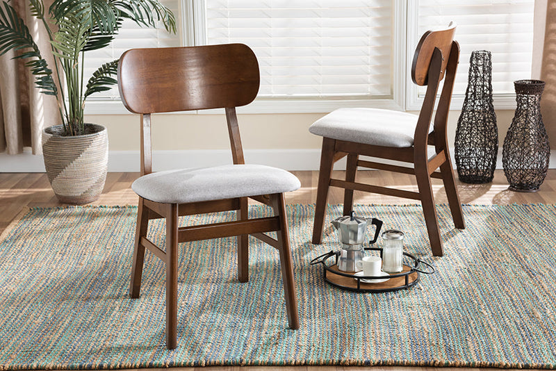 Darkovy Gray Fabric Upholstered and Walnut Brown 2Pc Dining Chair Set Baxton