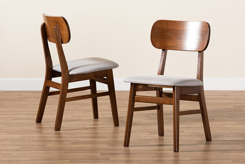 Darkovy Gray Fabric Upholstered and Walnut Brown 2Pc Dining Chair Set Baxton