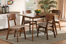 Darkovy Sand Fabric Upholstered and Walnut Brown 5-Piece Dining Set Baxton