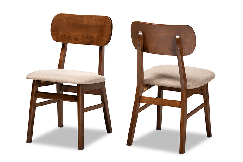 Darkovy Sand Fabric Upholstered and Walnut Brown 2Pc Dining Chair Set Baxton
