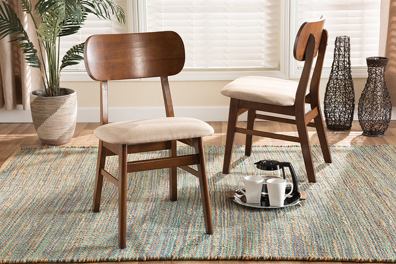 Darkovy Sand Fabric Upholstered and Walnut Brown 2Pc Dining Chair Set Baxton