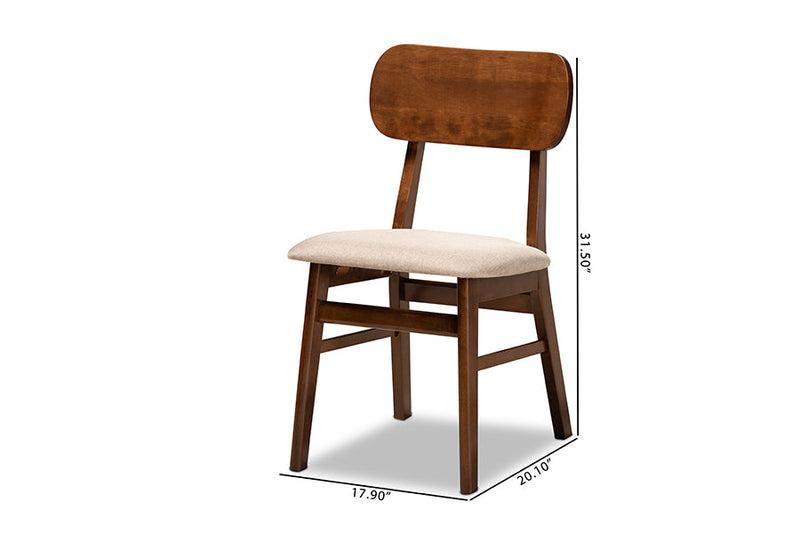 Darkovy Sand Fabric Upholstered and Walnut Brown 2Pc Dining Chair Set Baxton