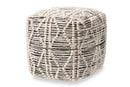 Edeline Moroccan Inspired Ivory and Black Handwoven Wool Blend Pouf Ottoman Baxton