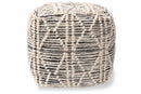 Edeline Moroccan Inspired Ivory and Black Handwoven Wool Blend Pouf Ottoman Baxton