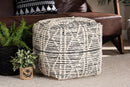 Edeline Moroccan Inspired Ivory and Black Handwoven Wool Blend Pouf Ottoman Baxton