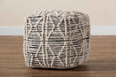 Edeline Moroccan Inspired Ivory and Black Handwoven Wool Blend Pouf Ottoman Baxton