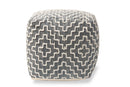 Lumac Bohemian Gray and Ivory Handwoven Cotton Blend Pouf Ottoman Baxton