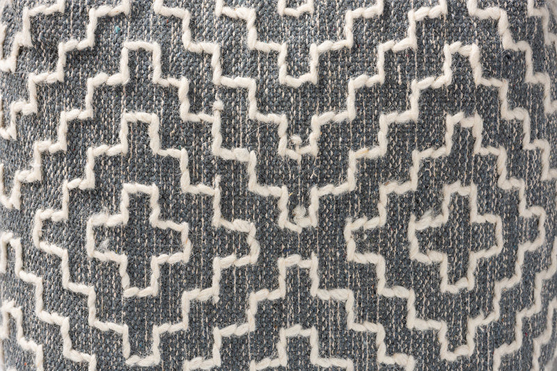 Lumac Bohemian Gray and Ivory Handwoven Cotton Blend Pouf Ottoman Baxton