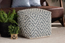 Lumac Bohemian Gray and Ivory Handwoven Cotton Blend Pouf Ottoman Baxton