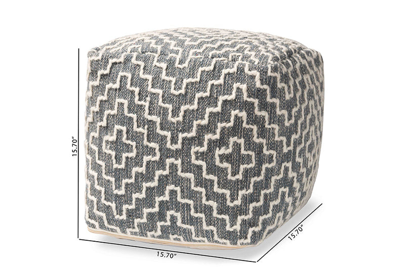 Lumac Bohemian Gray and Ivory Handwoven Cotton Blend Pouf Ottoman Baxton