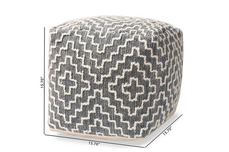 Lumac Modern and Contemporary Bohemian Gray and Ivory Handwoven Cotton Blend Pouf Ottoman