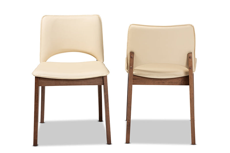 Orella Beige Faux Leather Upholstered and Walnut Brown 2Pc Dining Chair Set Baxton